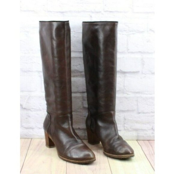 Roberto Del Carlo Brown Leather Pull On Knee High Heeled Boots Size 8.5 - Picture 3 of 10
